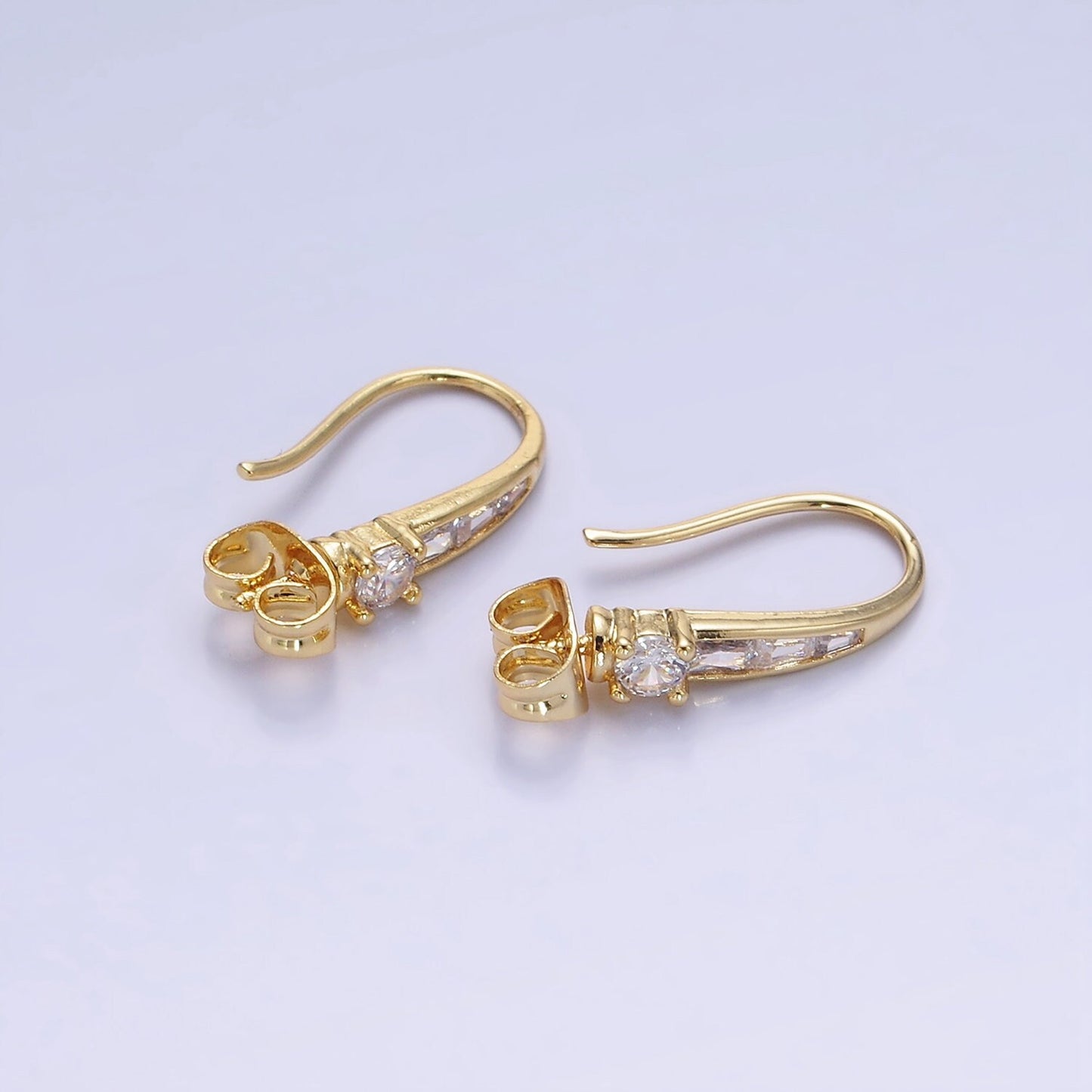 14K Gold Filled CZ Baguette Lined French Hook Earrings in Gold & Silver | Z-749 Z-750