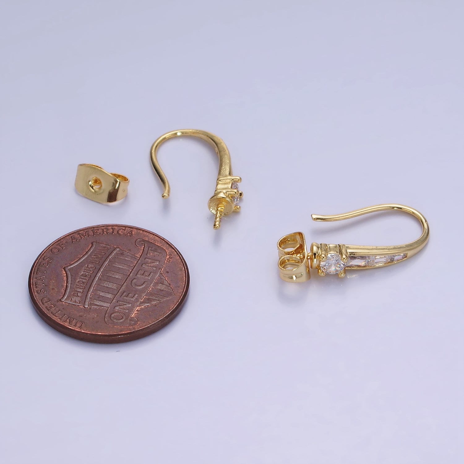 14K Gold Filled CZ Baguette Lined French Hook Earrings in Gold & Silver | Z-749 Z-750