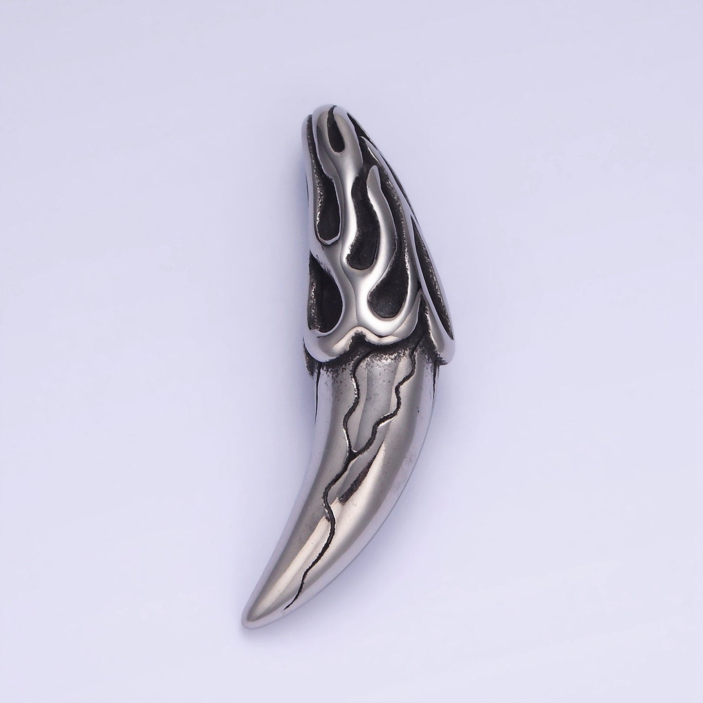 Chunky Silver Heavy Metal Steel Tusk Pendant Goth Necklace Charm Edgy Jewelry Necklace for Men P-944