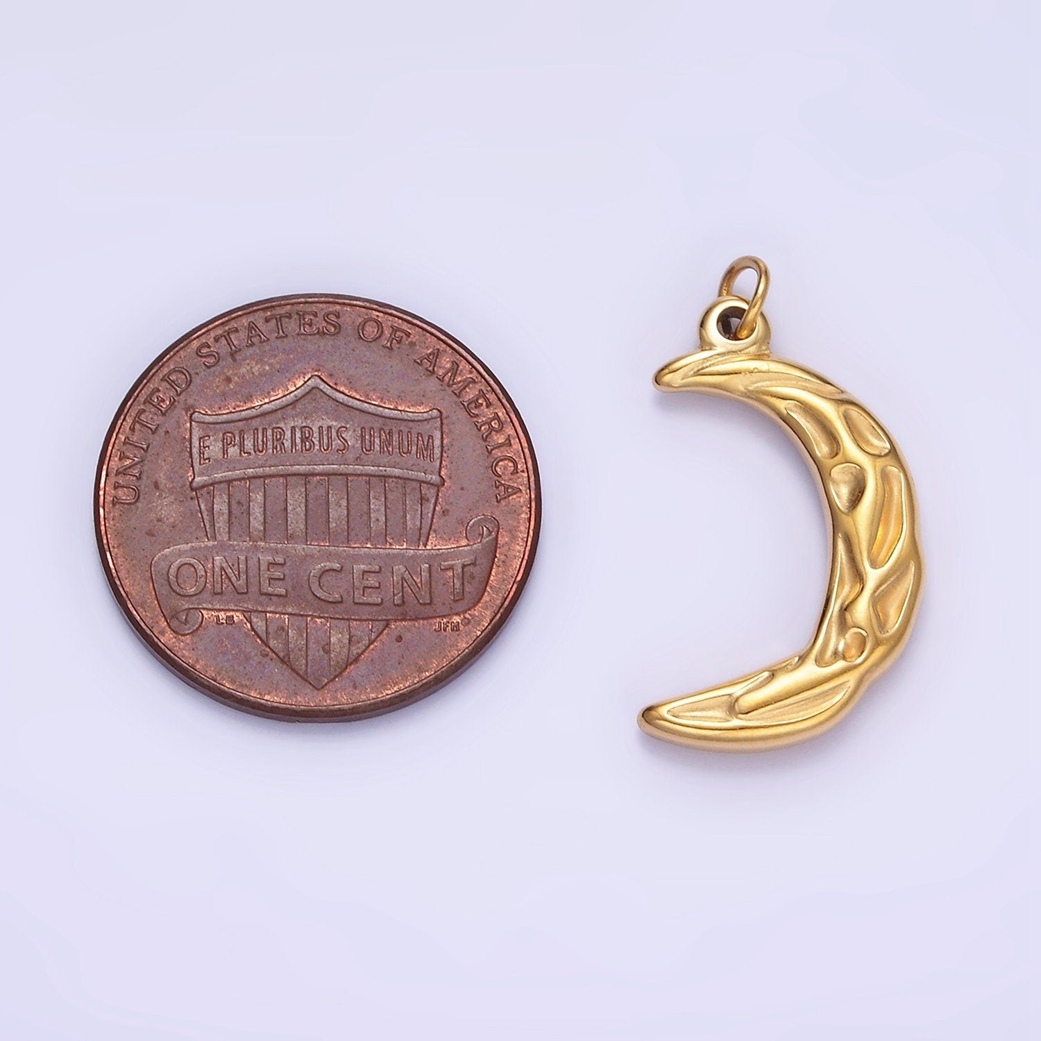 Stainless Steel Crescent Rough Textured, Hammered Moon Pendant | P-967