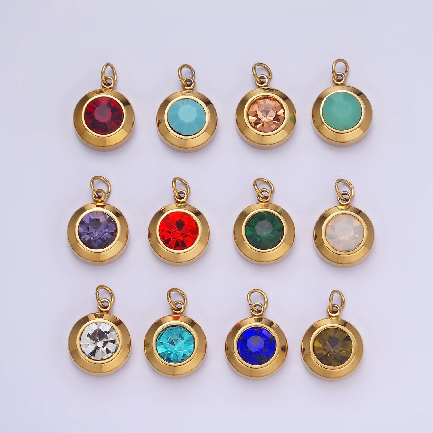 Dainty Cubic AB, Yellow, Blue, Teal, Green, Pink, Red Stainless Steel Oval Cut Geometric Cz Stone Pendant Birthstone Add on Charm p987