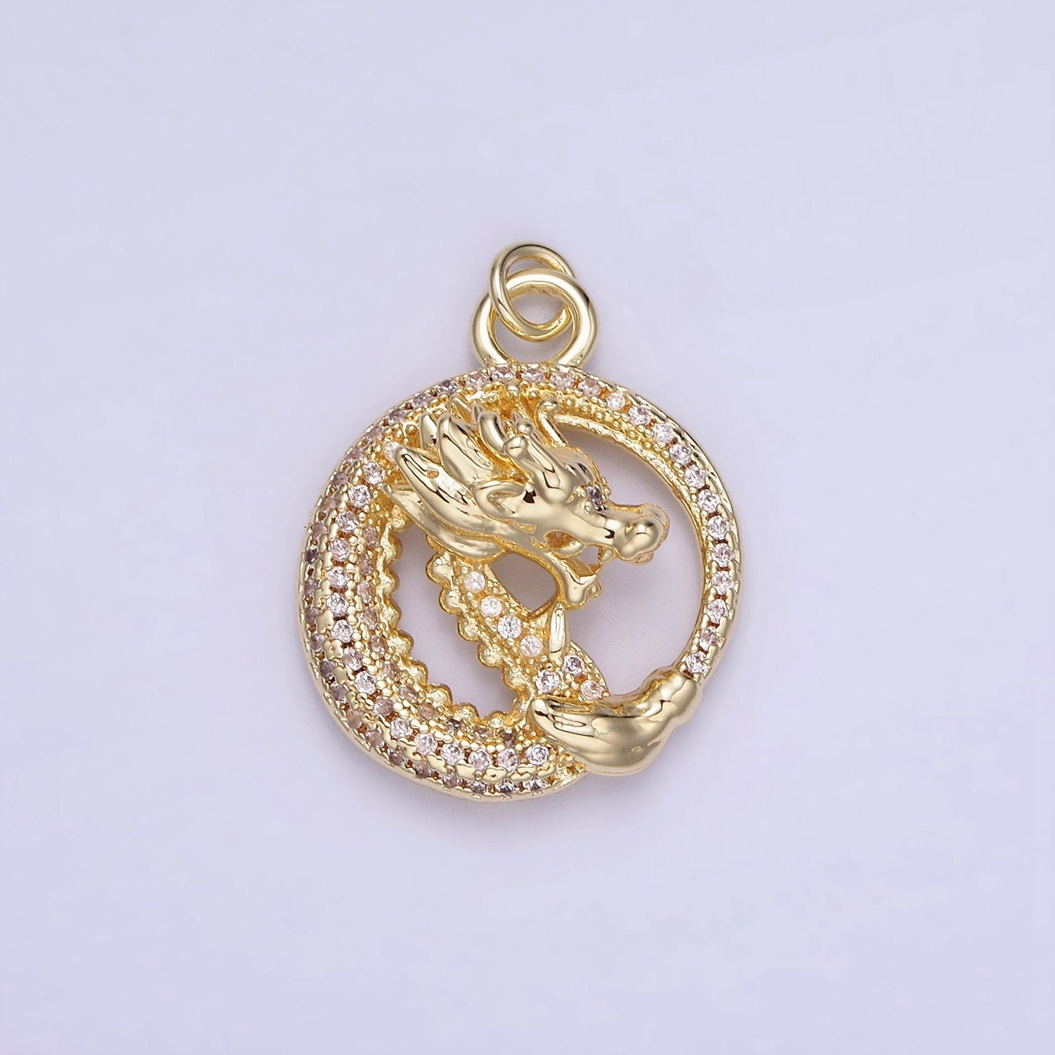 Mini Cubic Zirconia Gold Dragon Zodiac Chinese Animal Round Fantasy Charm | AG719