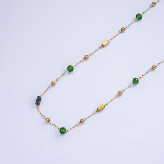 Stainless Steel Green CZ Aventurine Tube Satellite Unfinished Chain by Yard Beaded Chain for St Patrick Jewelry Making | Roll-1493
