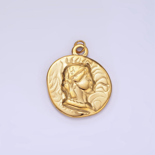 Stainless Steel Women Portrait Lined Abstract Round Charm | P-975