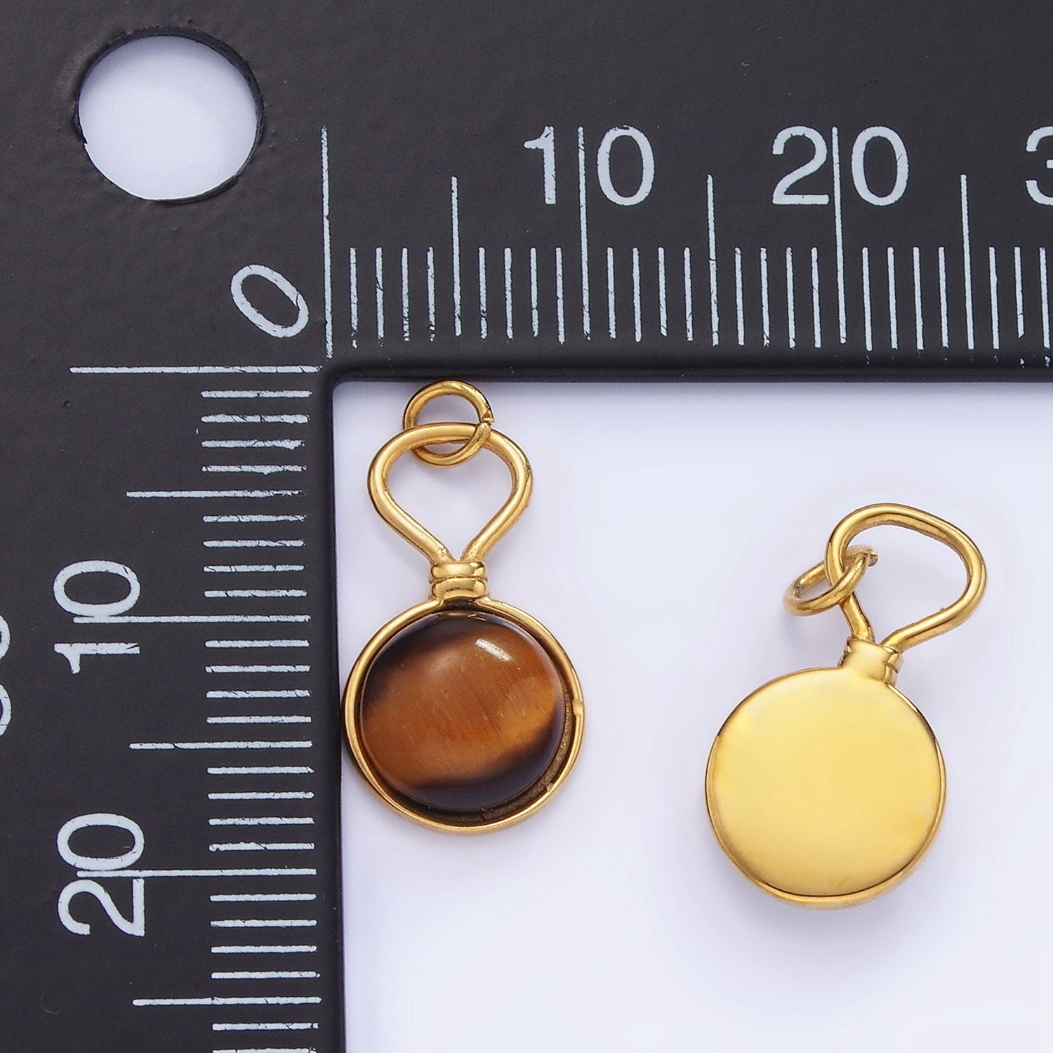 Stainless Steel Cat's Eye, Tiger Eye Gemstone Drop Charm | P-977