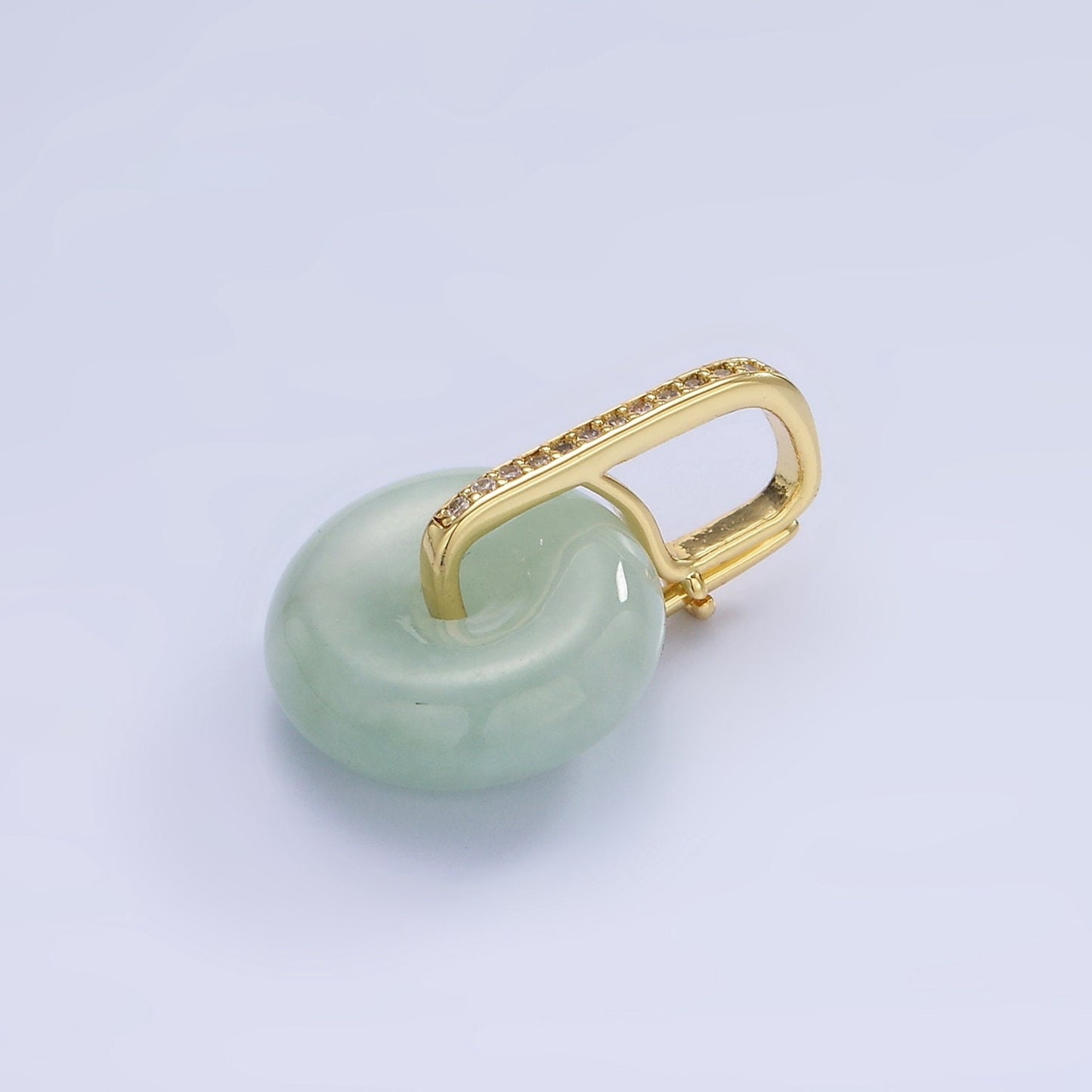 14K Gold Filled Green Jade Gemstone Donut Micro Paved CZ Linear Bail Pendant in Gold & Silver | AH-159