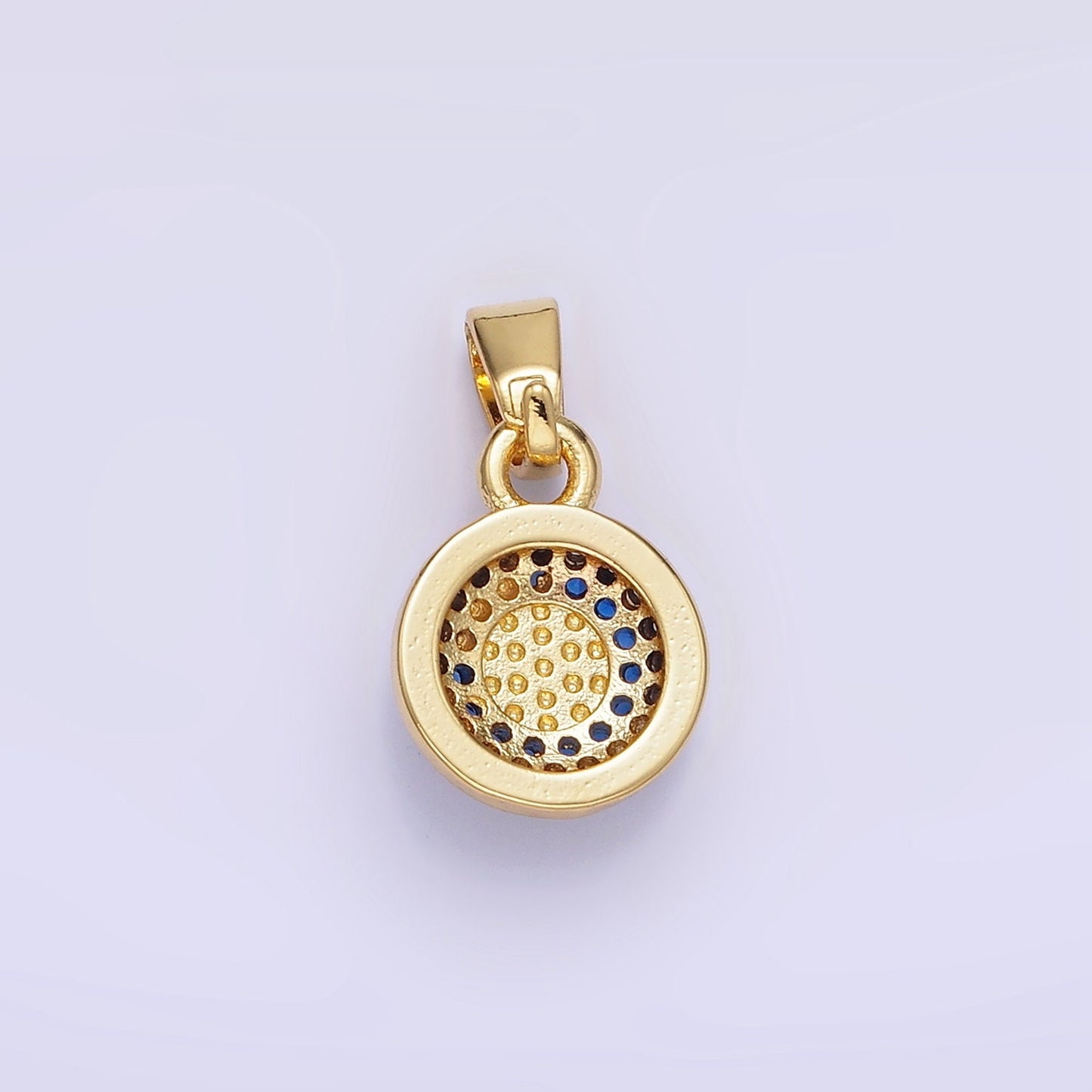 14K Gold Filled Turquoise Gemstone Micro Paved CZ Round Pendant | AH-161
