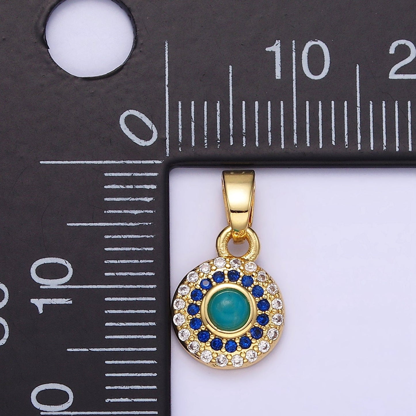 14K Gold Filled Turquoise Gemstone Micro Paved CZ Round Pendant | AH-161