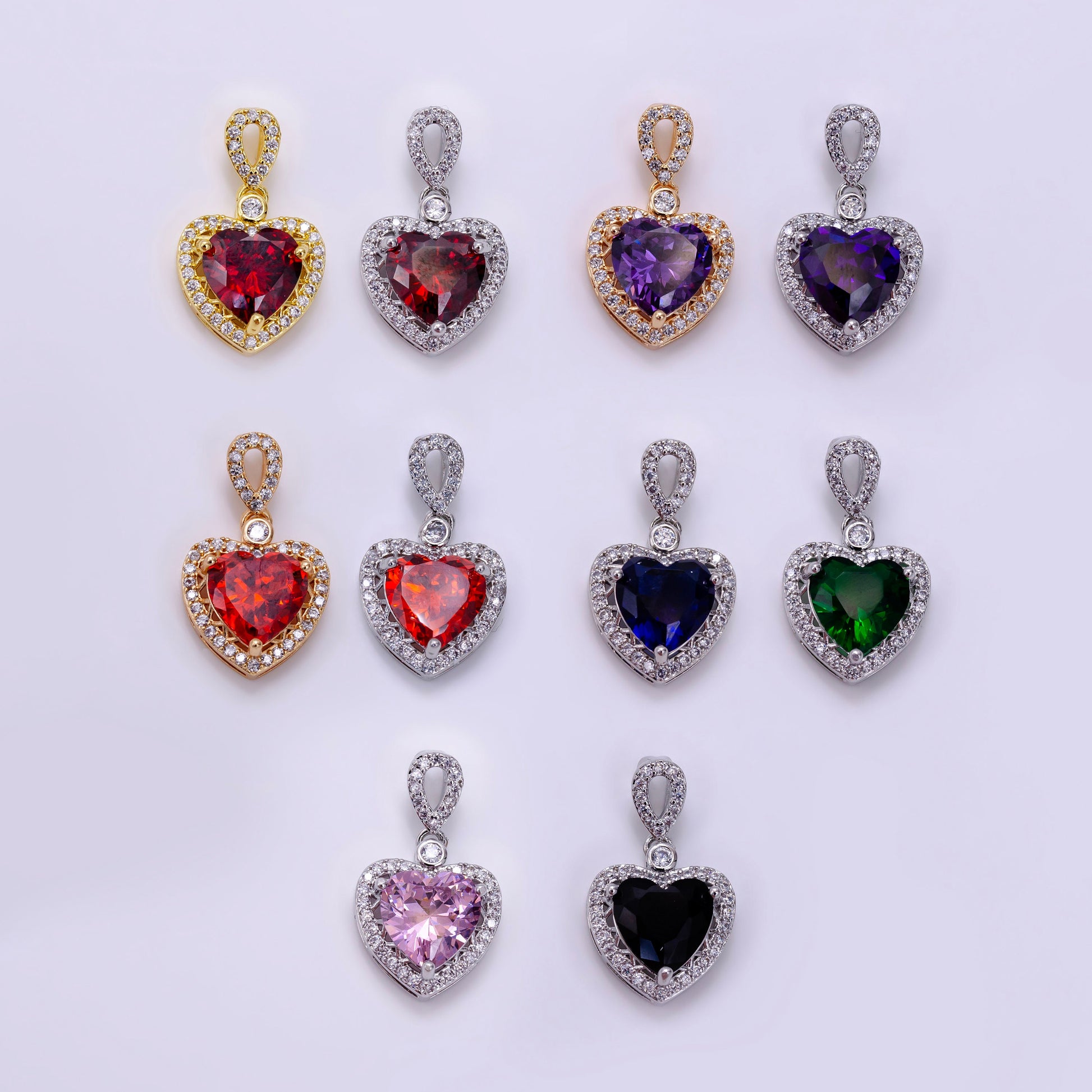 Dainty 14K Gold Filled Heart Charms Cubic Zirconia Black Pink Clear Purple CZ Pendant Wholesale BULK DIY Jewelry Findings AA1258