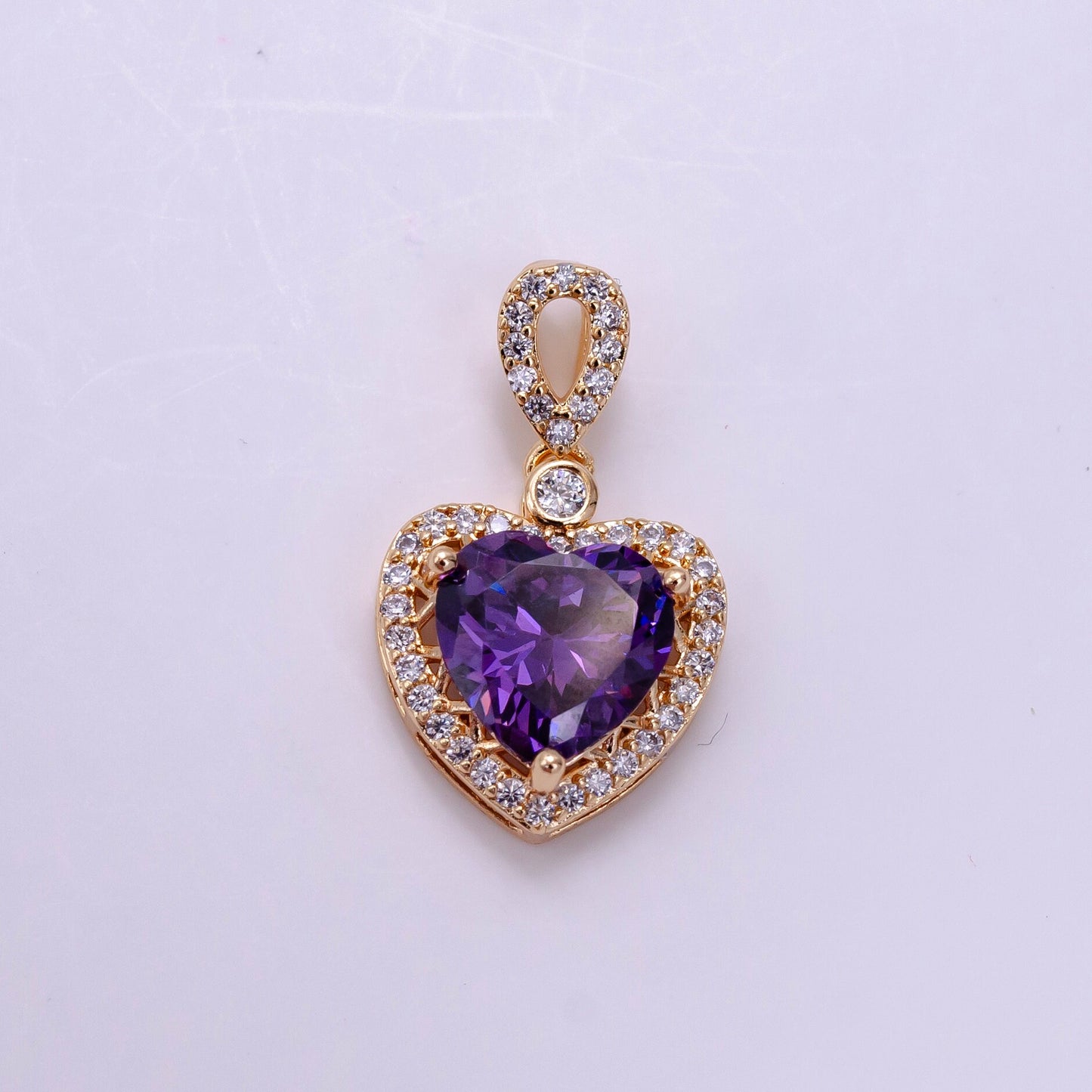 Dainty 14K Gold Filled Heart Charms Cubic Zirconia Black Pink Clear Purple CZ Pendant Wholesale BULK DIY Jewelry Findings AA1258