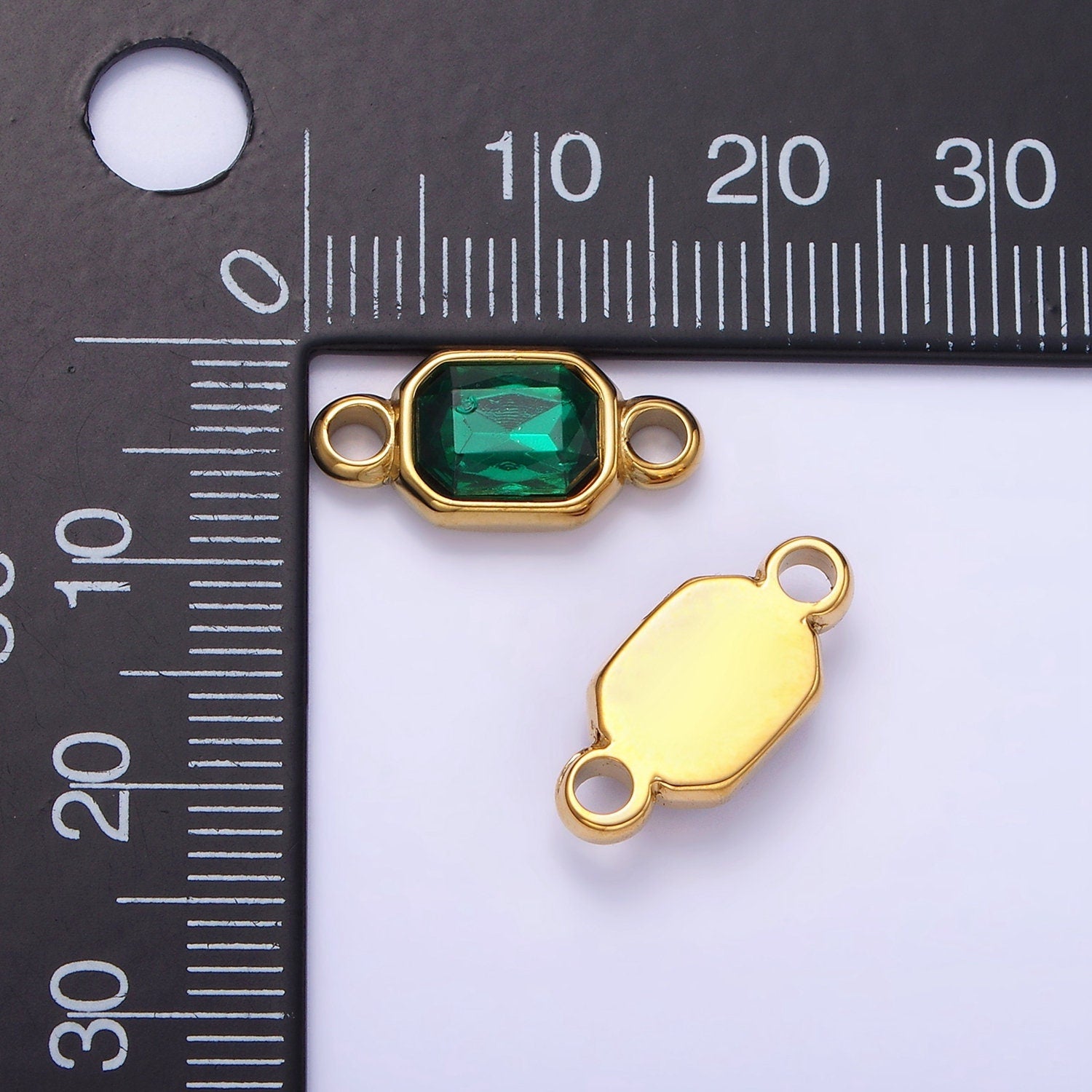 Stainless Steel Green, Red Multifaceted CZ Octagon Bezel Connector | G-362