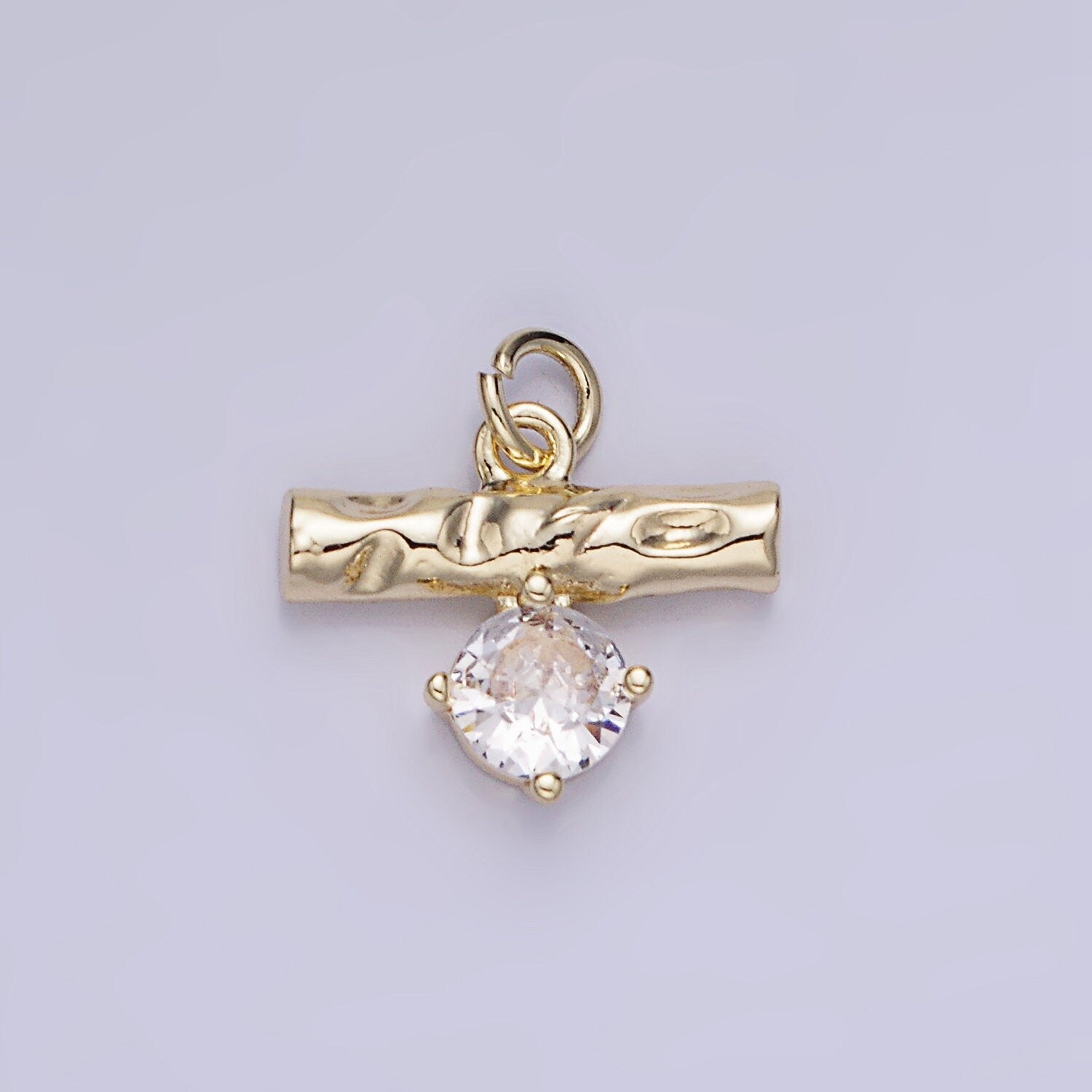 14K Gold Filled CZ Hammered Bar Band Charm | AG-738