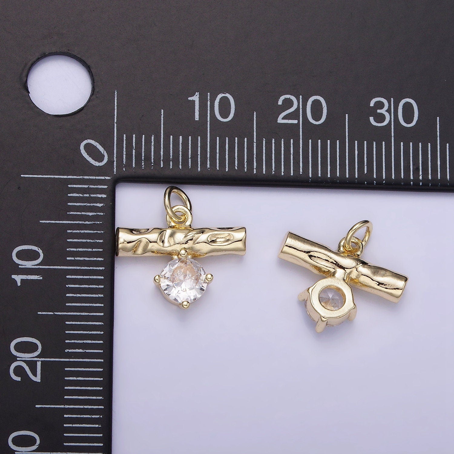 14K Gold Filled CZ Hammered Bar Band Charm | AG-738