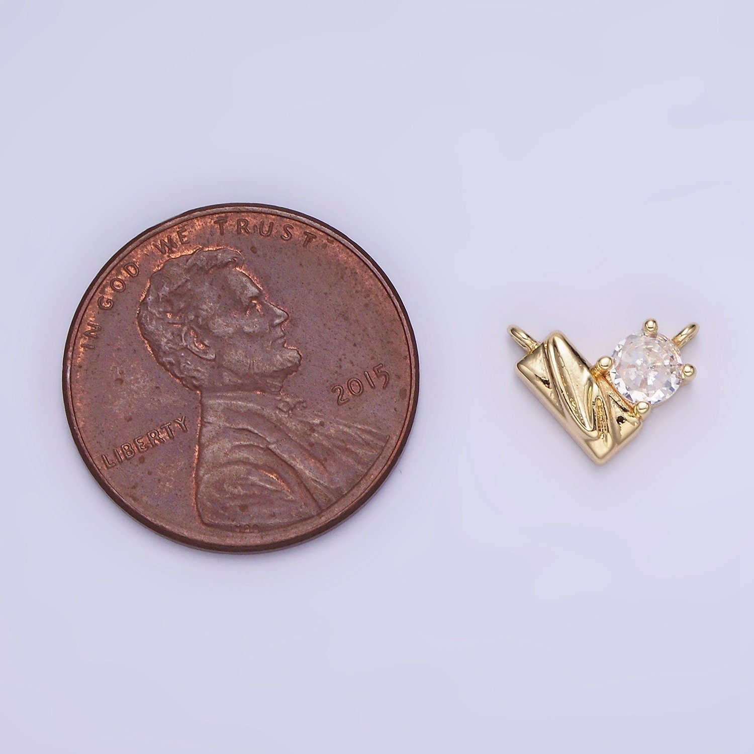 14K Gold Filled CZ Curved Edged Rectangle Geometric Heart Connector | G-295