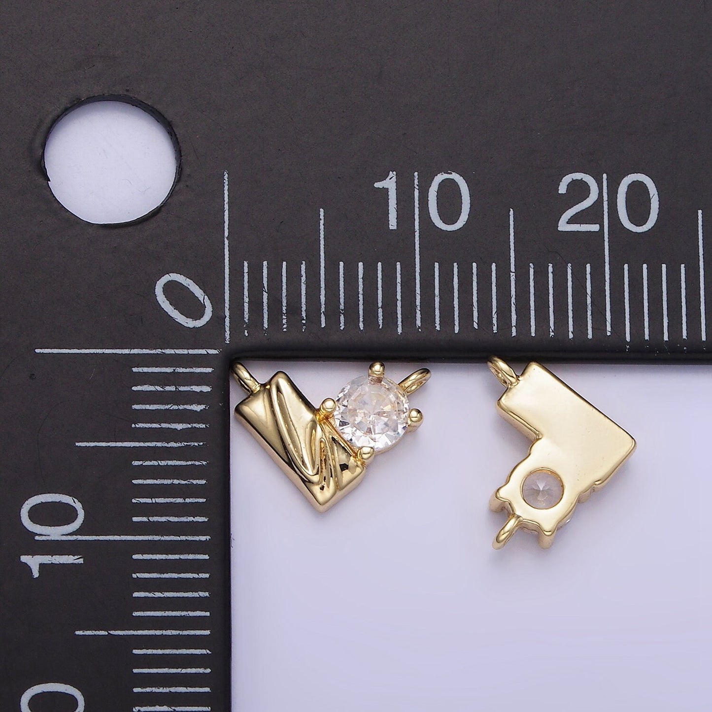 14K Gold Filled CZ Curved Edged Rectangle Geometric Heart Connector | G-295