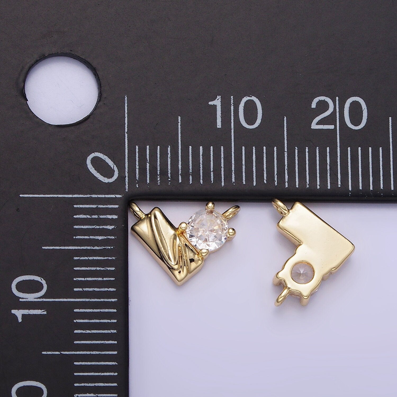 14K Gold Filled CZ Curved Edged Rectangle Geometric Heart Connector | G-295