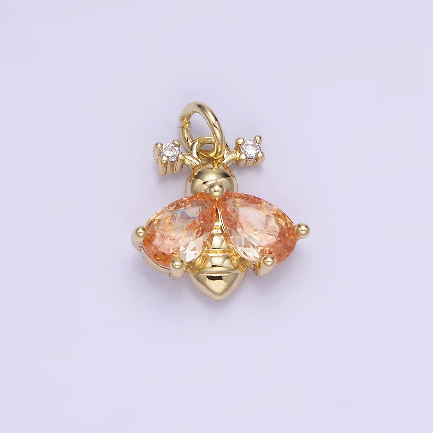14K Gold Filled White, Orange CZ Bumble Queen Bee Insect Animal Charm | AG-730