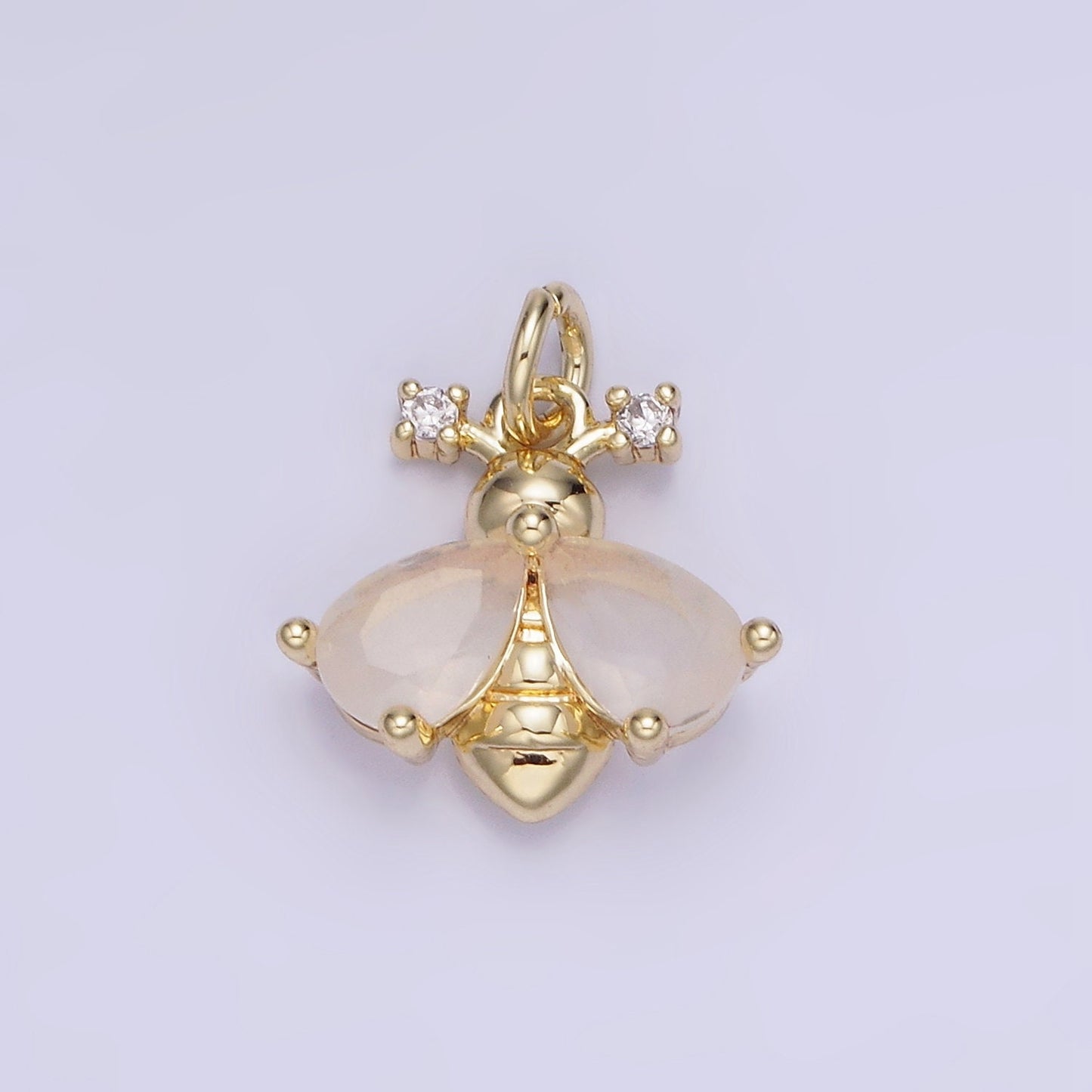 14K Gold Filled White, Orange CZ Bumble Queen Bee Insect Animal Charm | AG-730