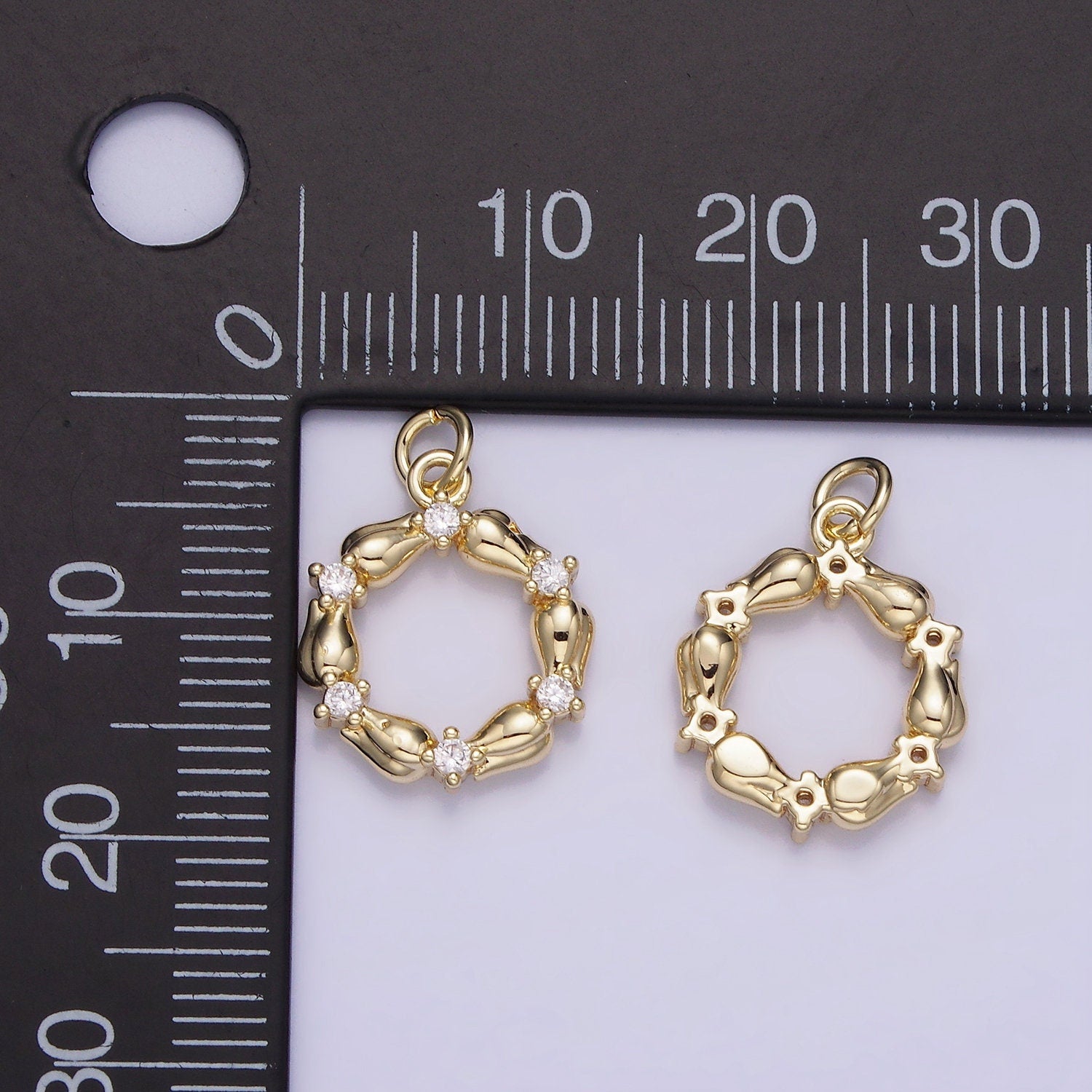 14K Gold Filled CZ Tulip Rose Flower Open Circular Round Charm | AG-739