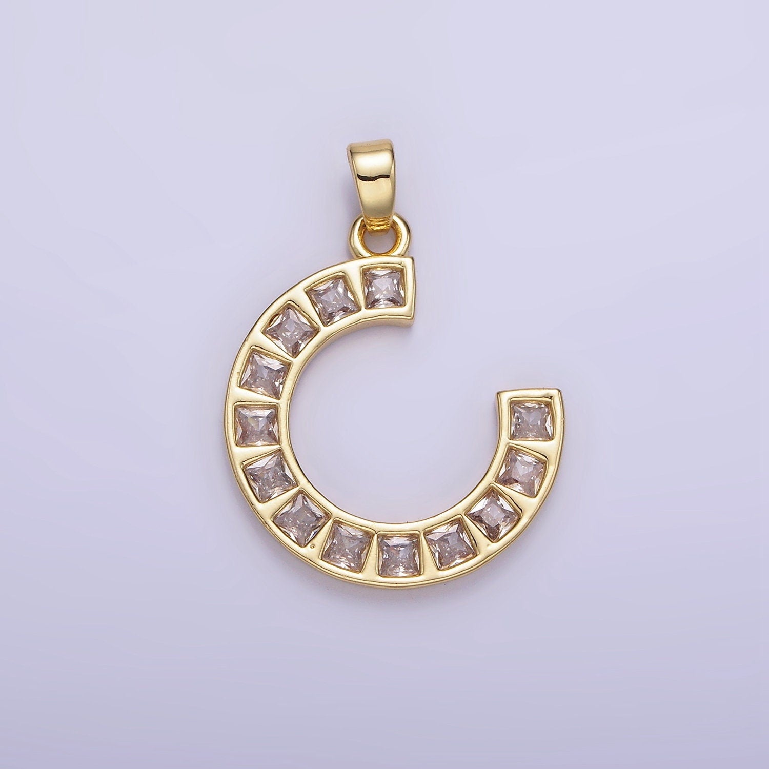 14K Gold Filled Square Baguette Circular Curved Pendant | AH-143