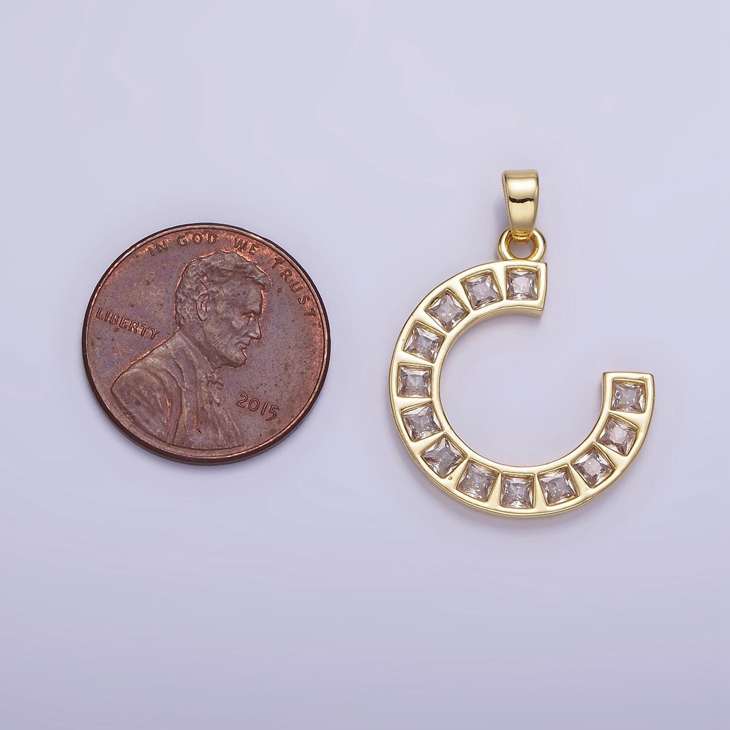 14K Gold Filled Square Baguette Circular Curved Pendant | AH-143