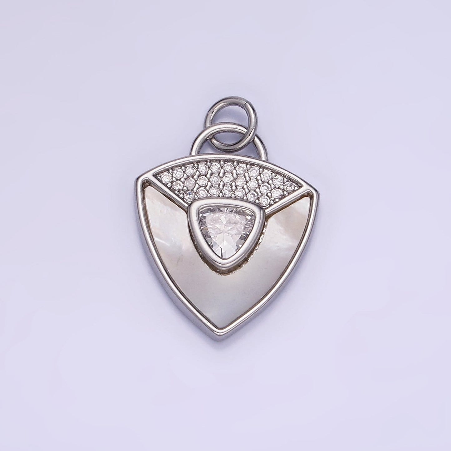 14K Gold Filled Clear, Green CZ Micro Paved Shell Pearl Shield Charm in Gold & Silver | W-492 W-493