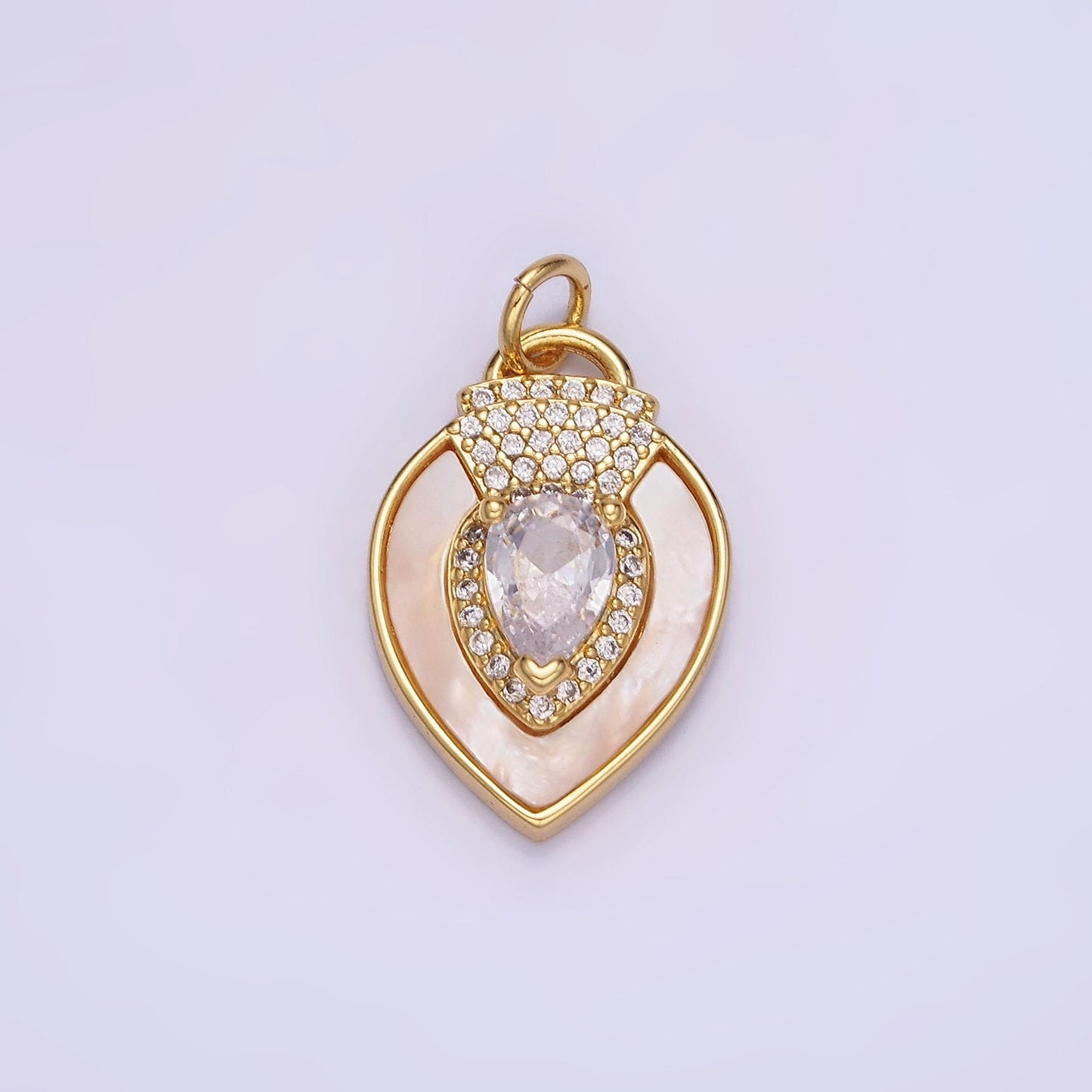 14K Gold Filled Clear, Green CZ Micro Paved Shell Pearl Teardrop Charm in Gold & Silver | W-490 W-491