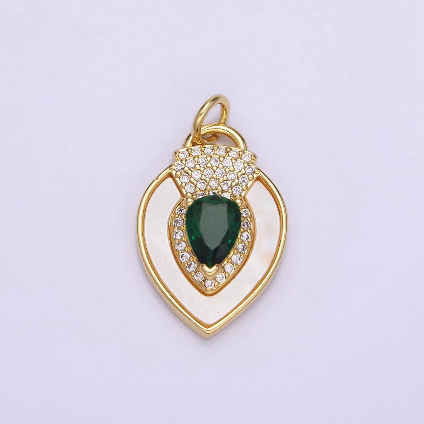 14K Gold Filled Clear, Green CZ Micro Paved Shell Pearl Teardrop Charm in Gold & Silver | W-490 W-491