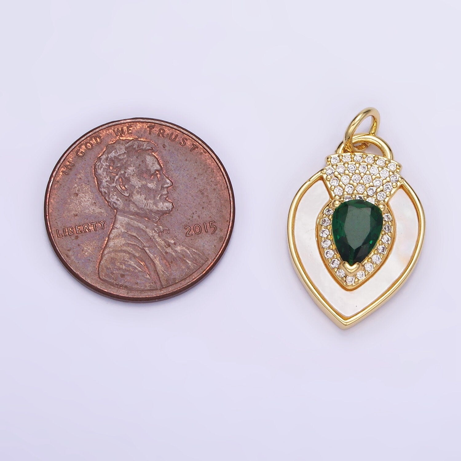 14K Gold Filled Clear, Green CZ Micro Paved Shell Pearl Teardrop Charm in Gold & Silver | W-490 W-491