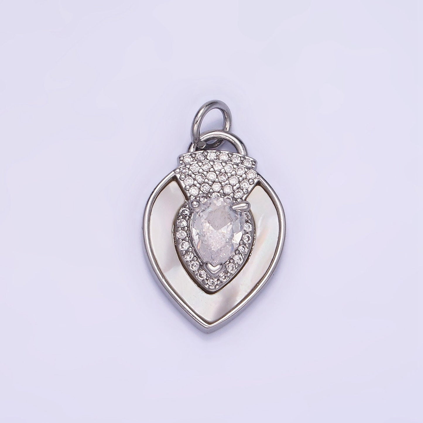 14K Gold Filled Clear, Green CZ Micro Paved Shell Pearl Teardrop Charm in Gold & Silver | W-490 W-491