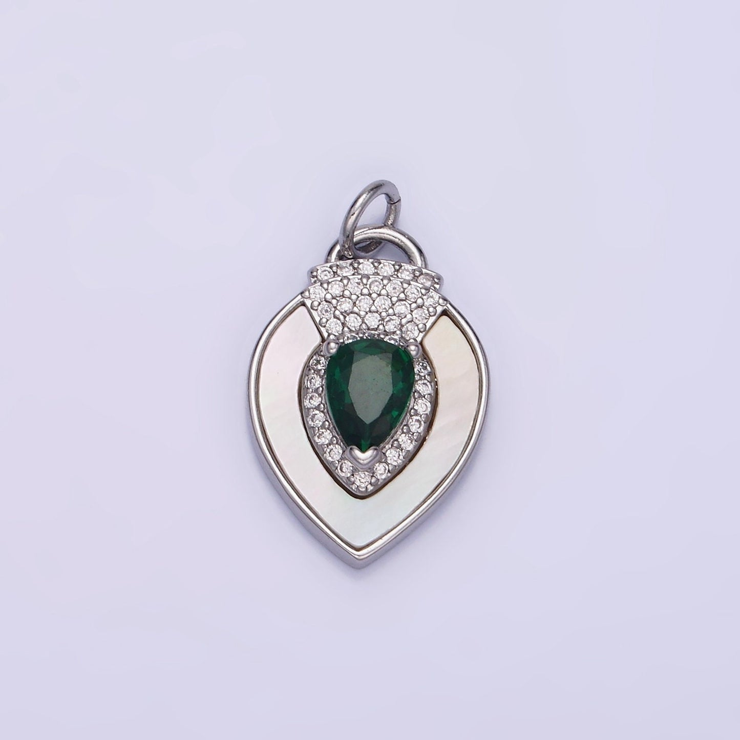 14K Gold Filled Clear, Green CZ Micro Paved Shell Pearl Teardrop Charm in Gold & Silver | W-490 W-491