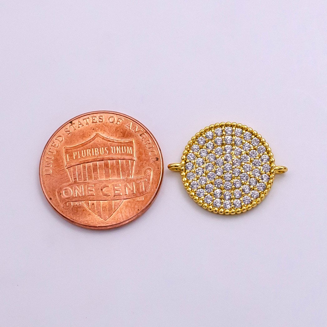 14K Gold Filled Round CZ Pave Disc Connector | G-338