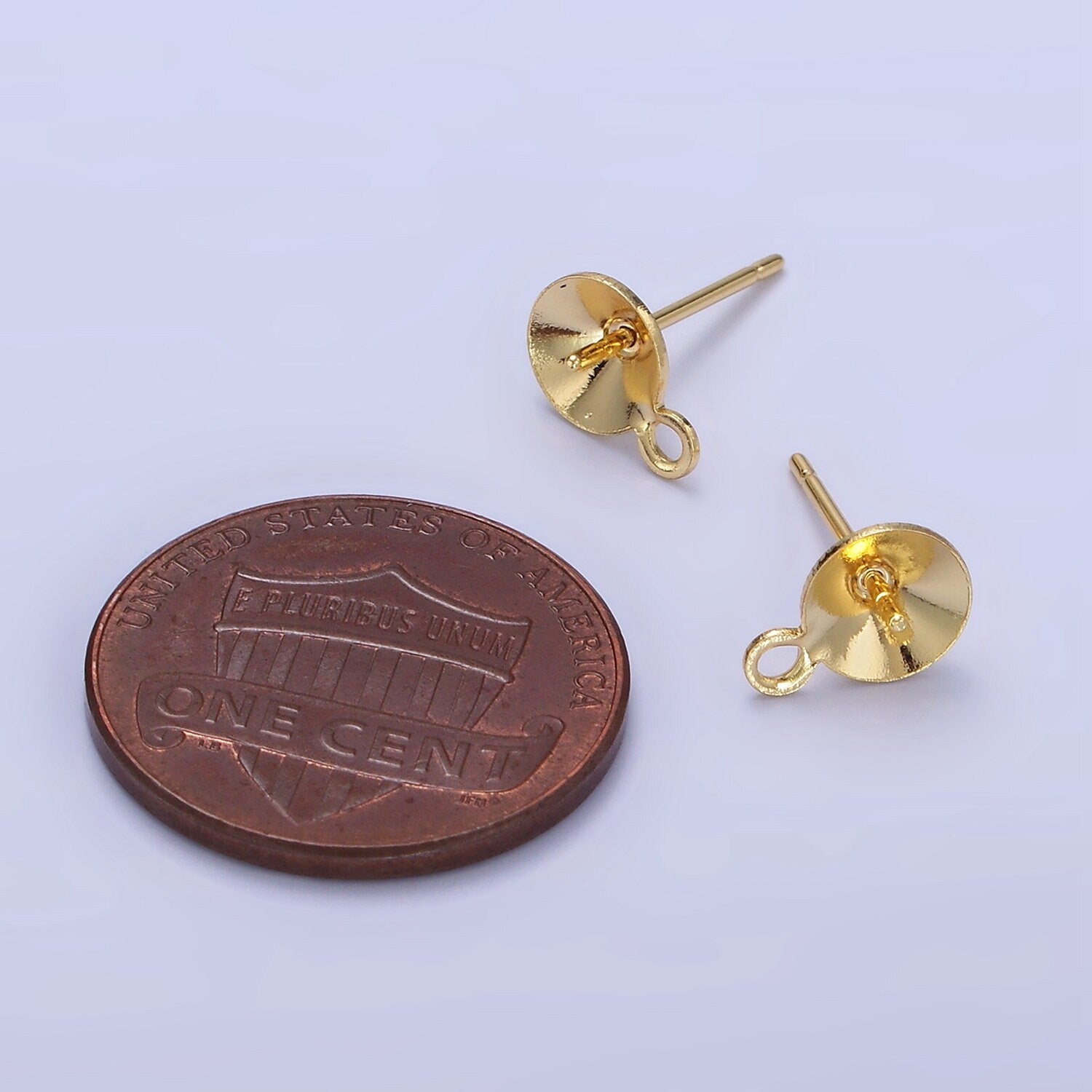 Gold 8 mm Cup and Peg Ear Post with Loop for Stud Earring Jewelry Making Supply Z-758