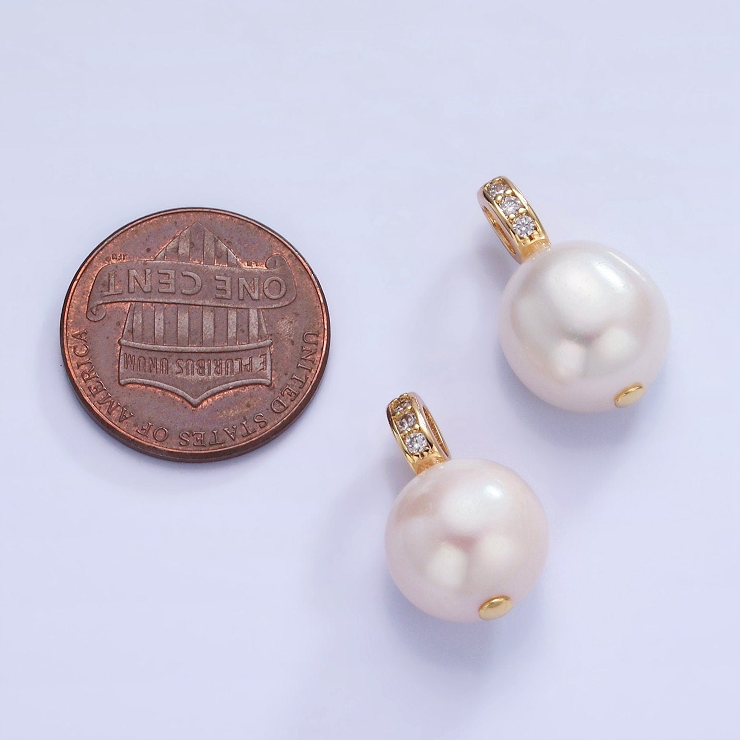 Dainty White Potato Pearl Charms Pendant with CZ Bail Approx. 19x11mm for Necklace Component Clear Cubic Zirconia P-1716