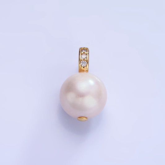 Dainty White Potato Pearl Charms Pendant with CZ Bail Approx. 19x11mm for Necklace Component Clear Cubic Zirconia P-1716