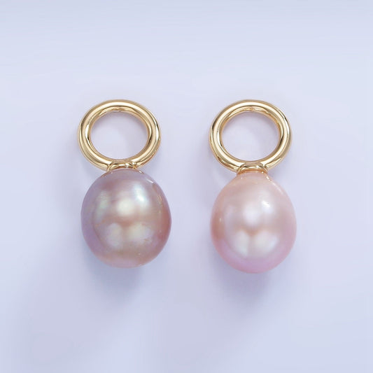 Beautiful Mauve Pink Purple Oval Pear Pearl Charm Teardrop Genuine Freshwater Mermaid Pearls Pendant with Big Hole for Charm P-1741