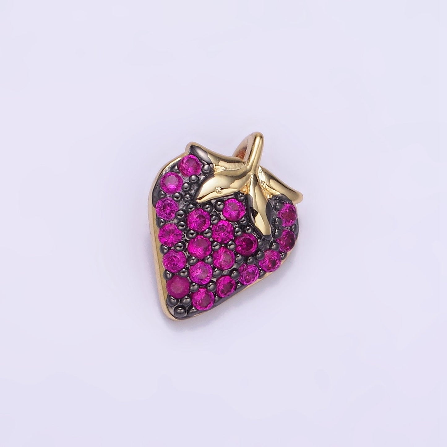 14K Gold Filled Fuchsia Micro Paved CZ Strawberry Fruit Pendant in Gold & Silver | AA-1206