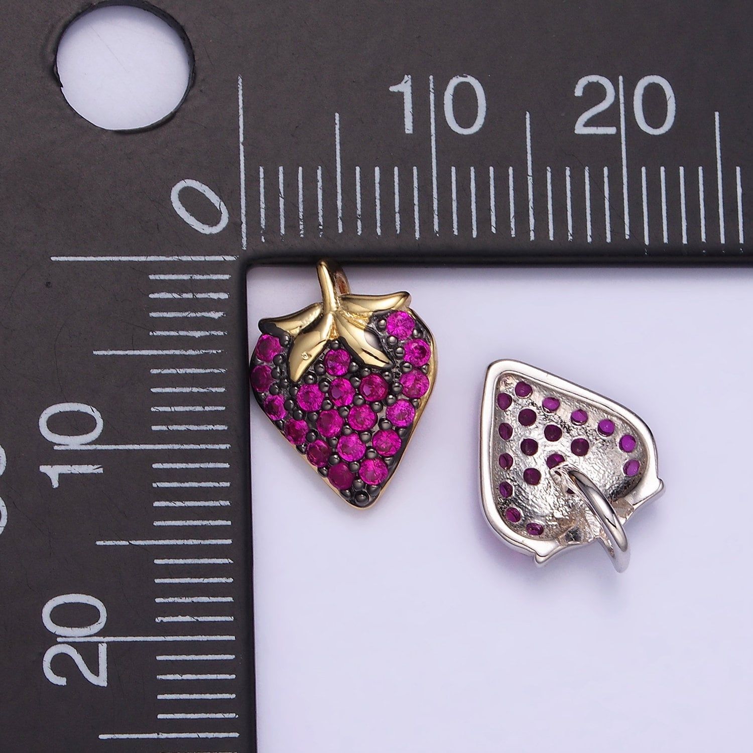 14K Gold Filled Fuchsia Micro Paved CZ Strawberry Fruit Pendant in Gold & Silver | AA-1206