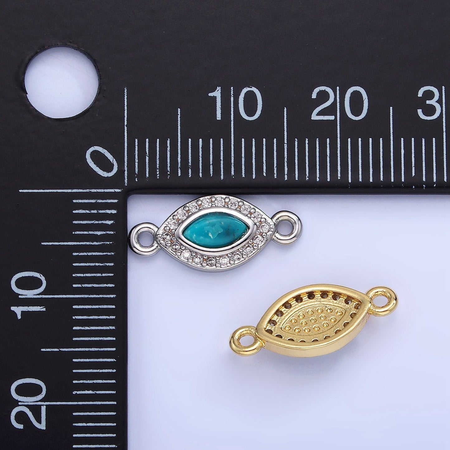 CZ Micro paved Gold Evil Eye Charm Connectors, Cubic Turquoise Beads Link Connector Bracelet, Necklace Connector Jewelry Craft Supply G336