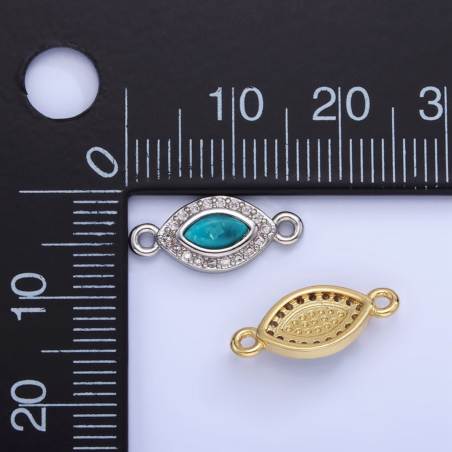 CZ Micro paved Gold Evil Eye Charm Connectors, Cubic Turquoise Beads Link Connector Bracelet, Necklace Connector Jewelry Craft Supply G336