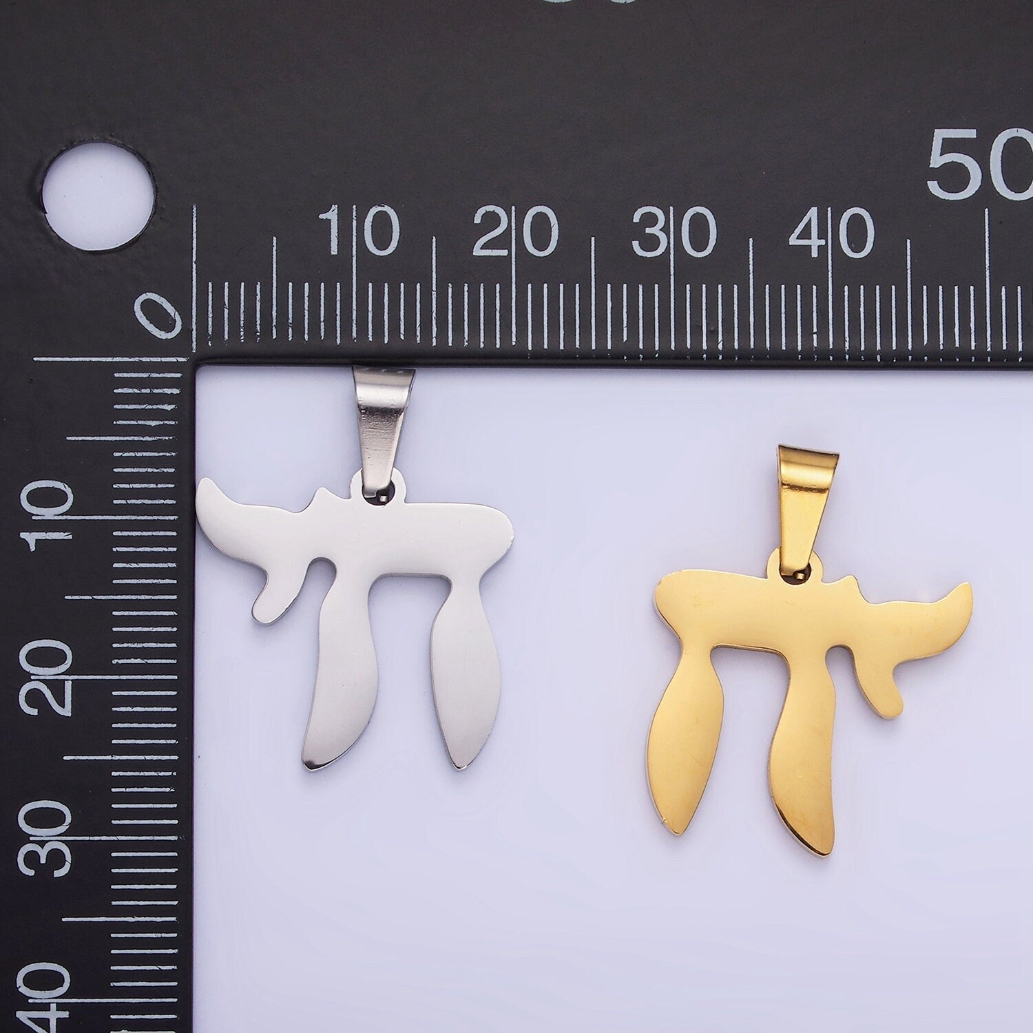 Stainless Steel "Chai" Hebrew Script Jewish Pendant in Gold & Silver | P-1419