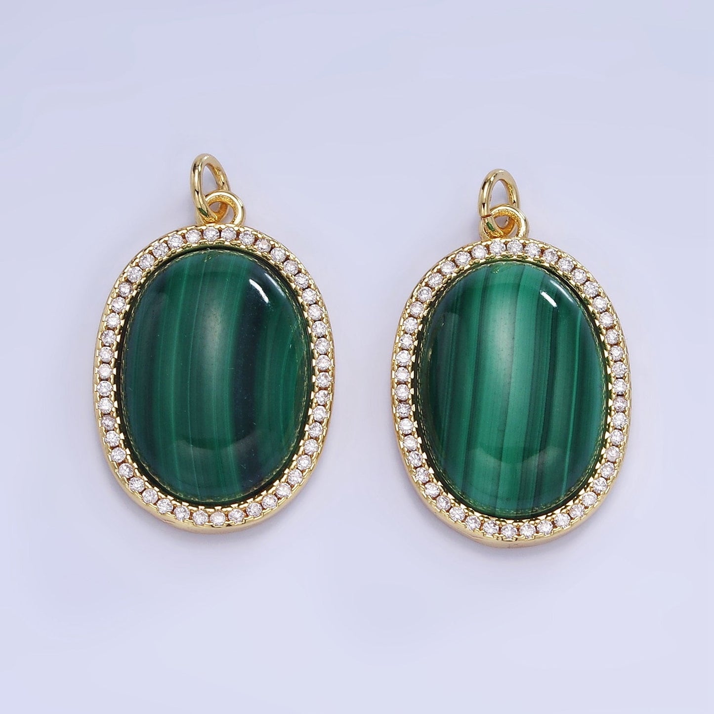 Dainty Oval Malachite Charm in 14k gold Filled CZ pendant Minimalist dainty lightweight charm May birthstone charm Personal Gift for her