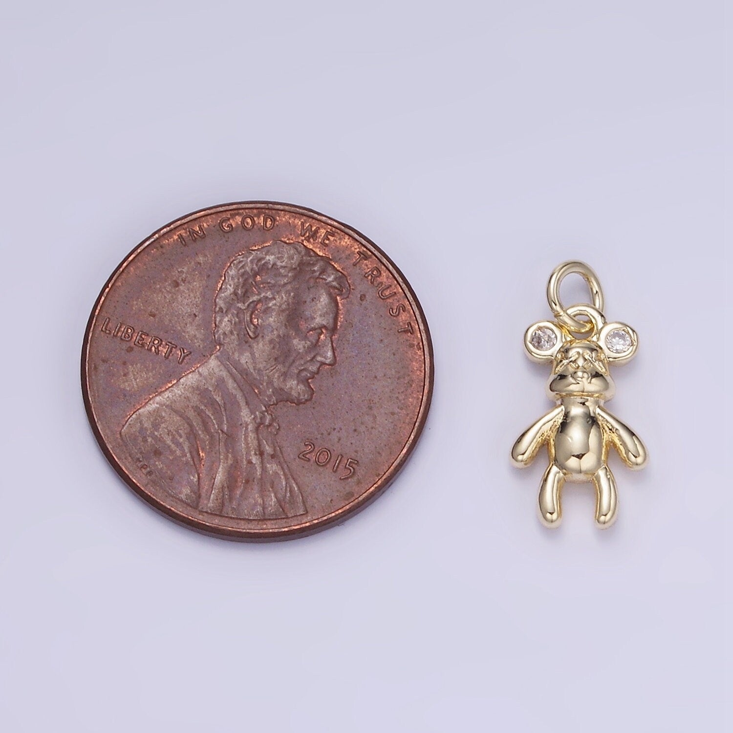 14K Gold Filled 15mm Bear Animal CZ Mini Charm | W-550