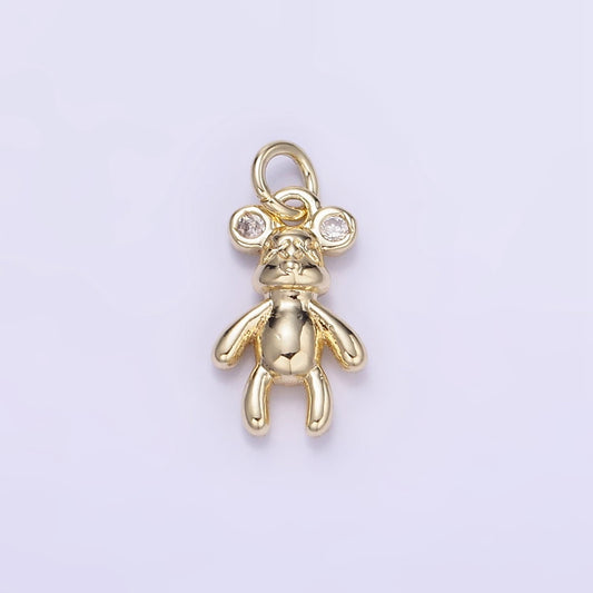14K Gold Filled 15mm Bear Animal CZ Mini Charm | W-550