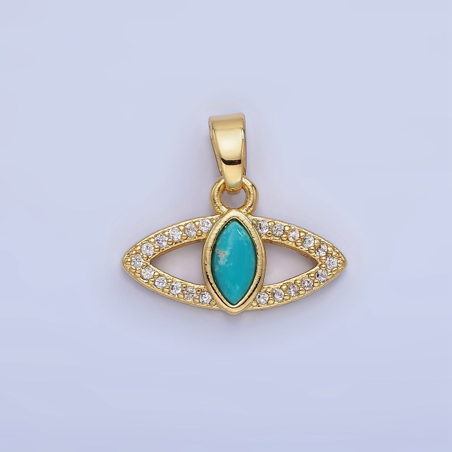 14K Gold Filled Turquoise Open Micro Paved Evil Eye Pendant in Gold & Silver | AA-1250