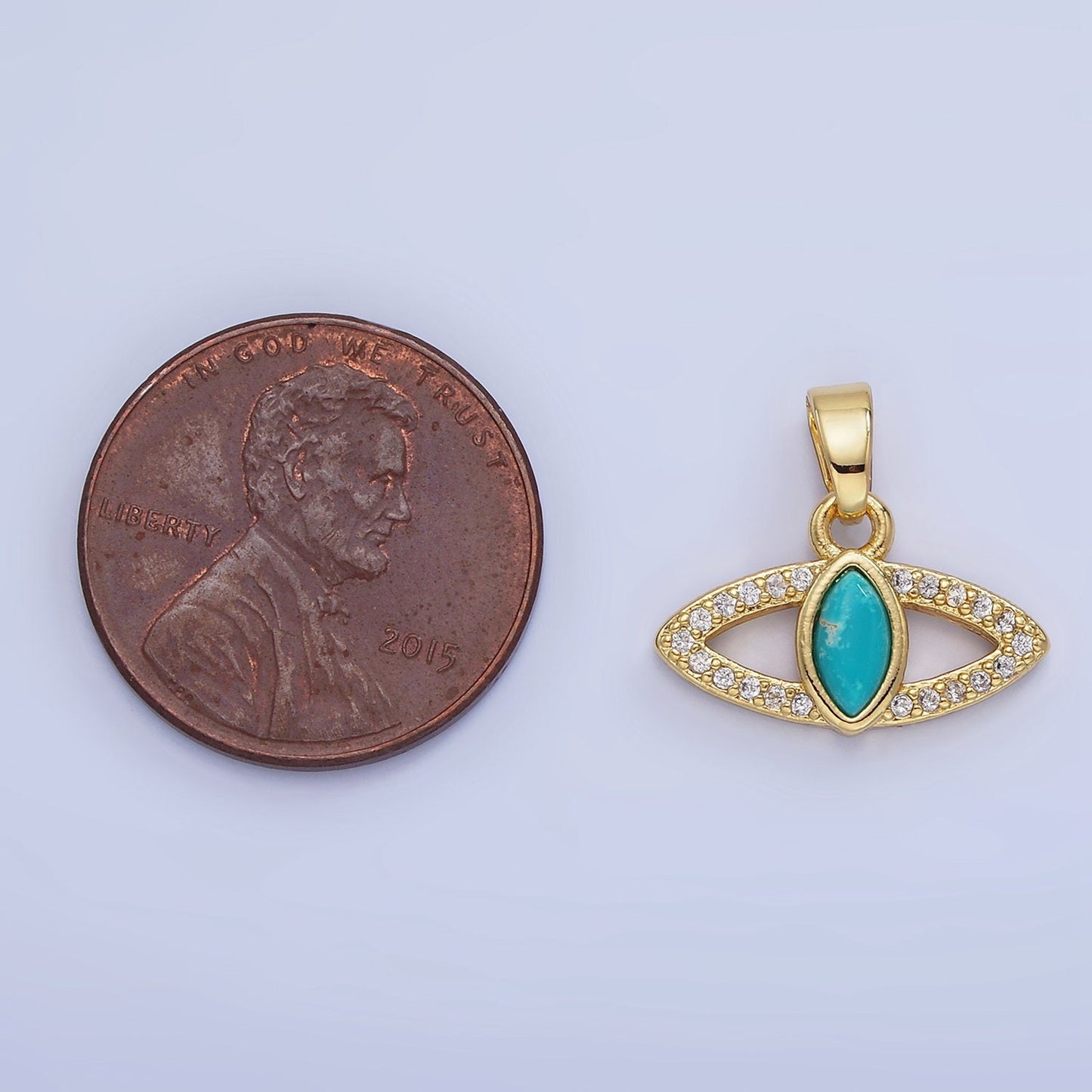 14K Gold Filled Turquoise Open Micro Paved Evil Eye Pendant in Gold & Silver | AA-1250