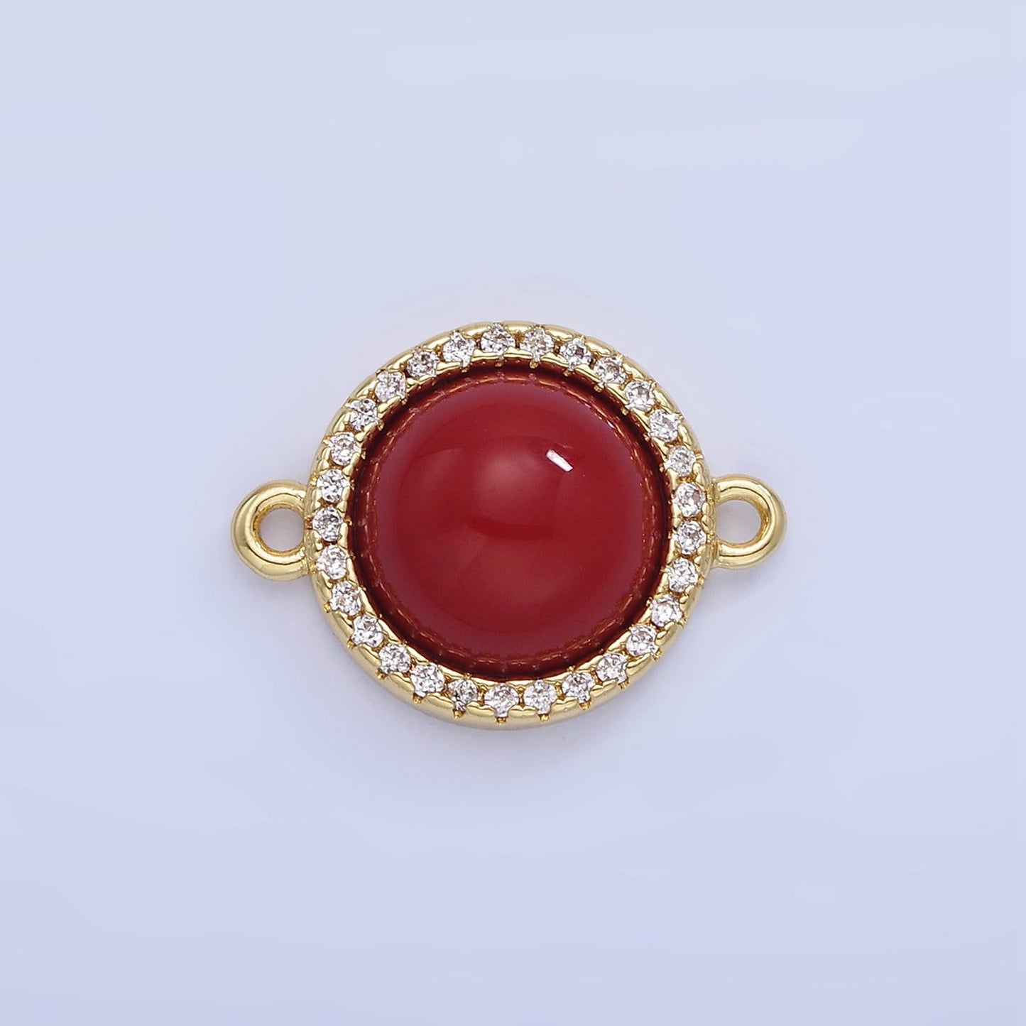14K Gold Filled Lapis Lazuli, Carnelian Micro Paved CZ Round Connector | G-332