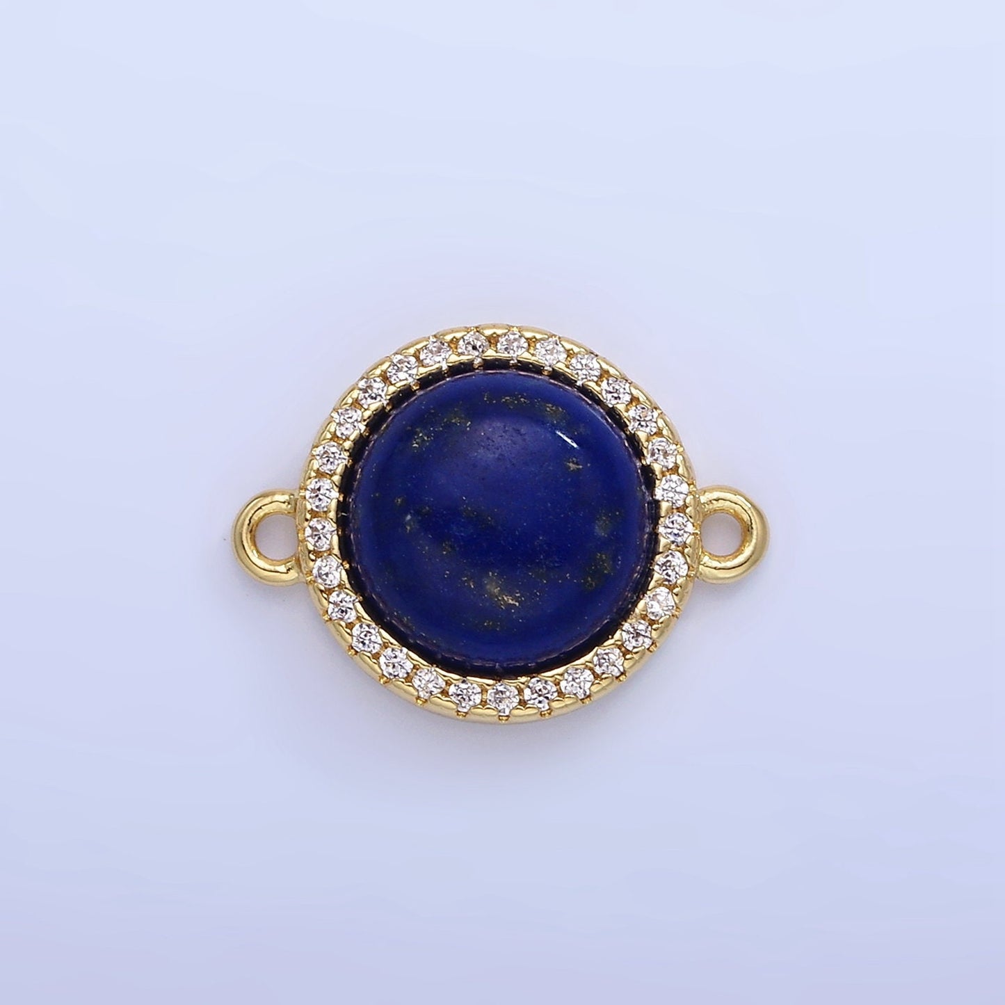 14K Gold Filled Lapis Lazuli, Carnelian Micro Paved CZ Round Connector | G-332