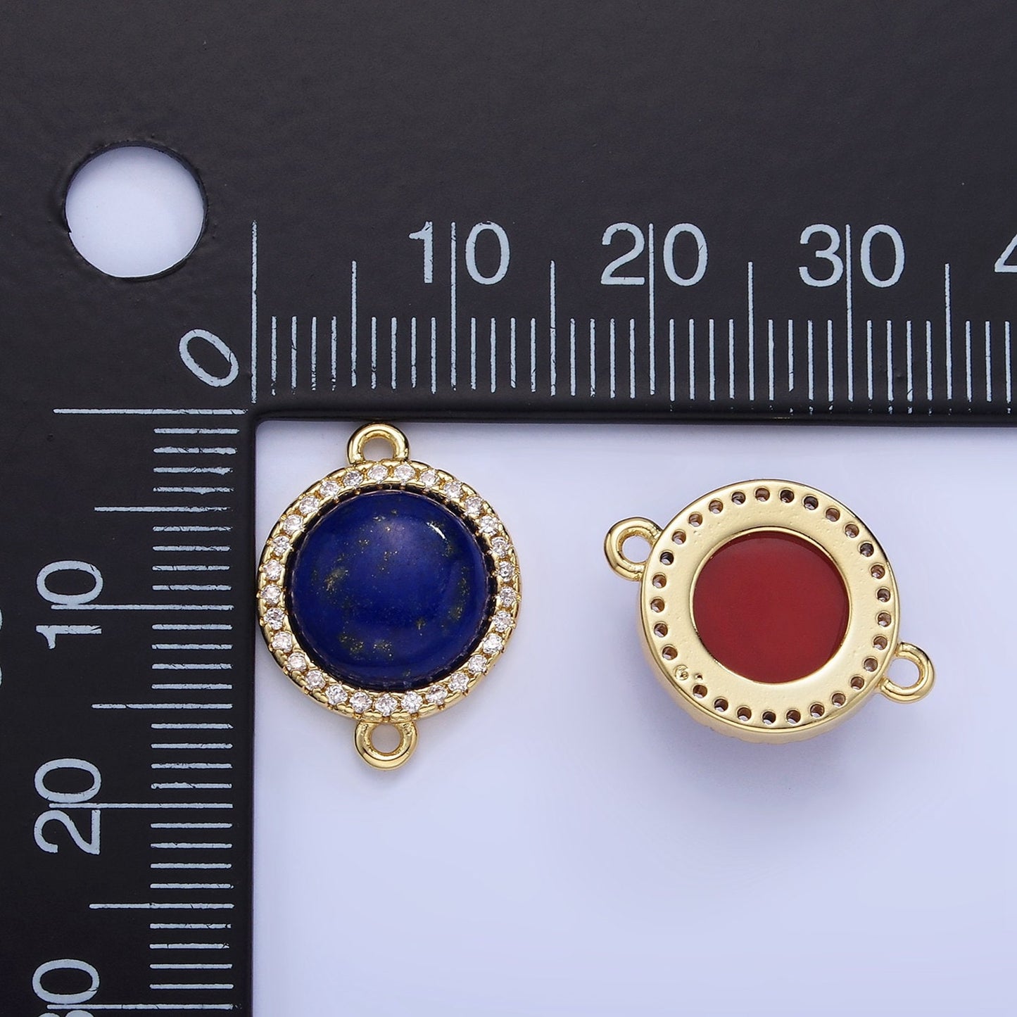 14K Gold Filled Lapis Lazuli, Carnelian Micro Paved CZ Round Connector | G-332