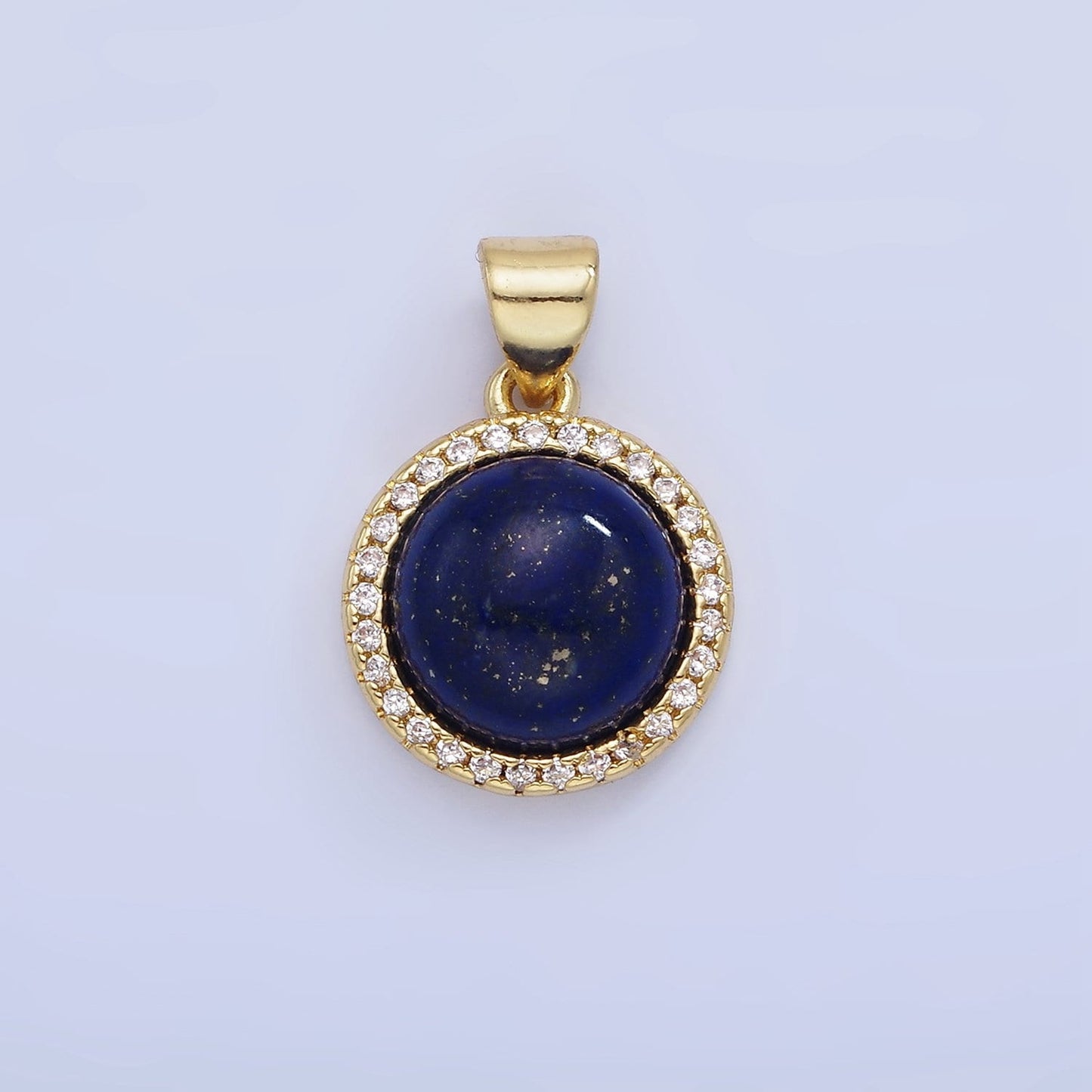 14K Gold Filled Lapis Lazuli, Carnelian Micro Paved CZ Round Pendant | AA-1248
